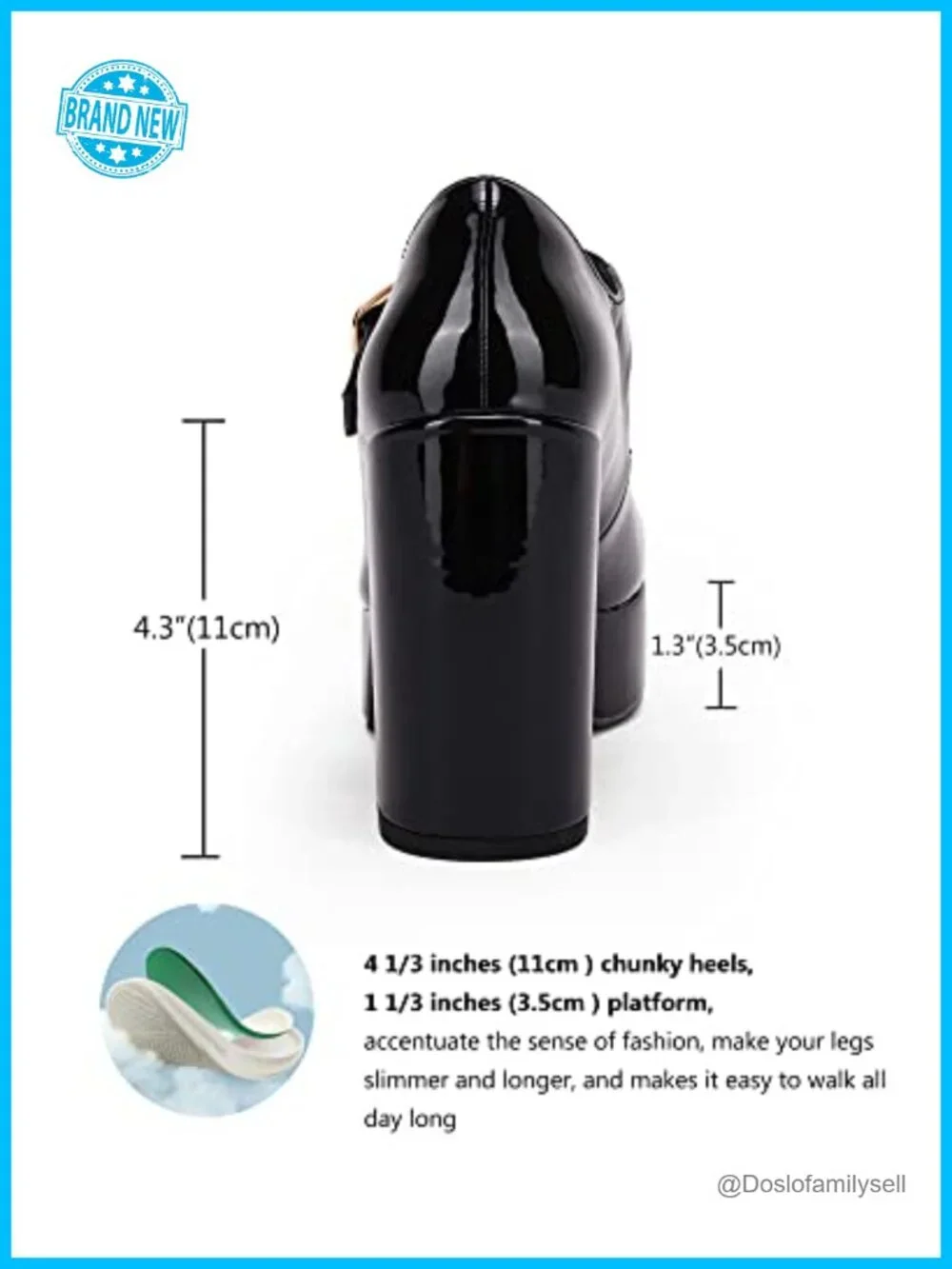 T-Strap Chunky Platform Heels Patent Mary Jane Pumps Dress Shoes